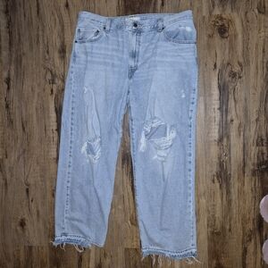Baggy Dad Jeans Distressed Light Wash Women's 34 30